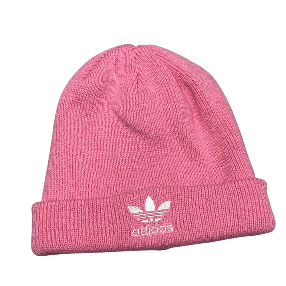 Adidas Beanie Women OS Pink Trefoil Logo Knit Cuffed Hat RN90288